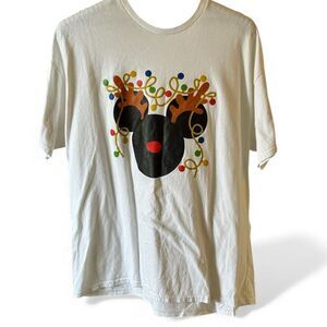 Disney Men's 2XL Christmas Tee Reindeer Mickey Mouse Graphic Print